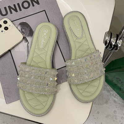 Papuci moderni de dama cu pietre si talpa plata