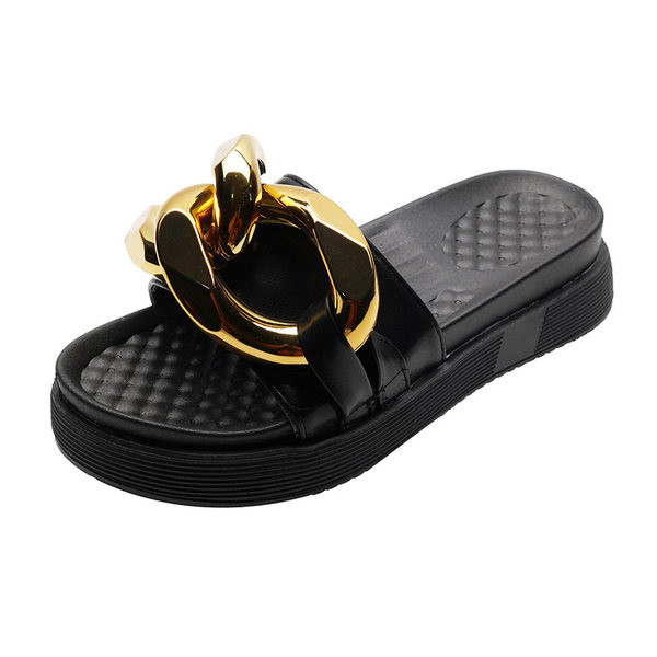 Papuci dama cu talpa plata si decor metalic