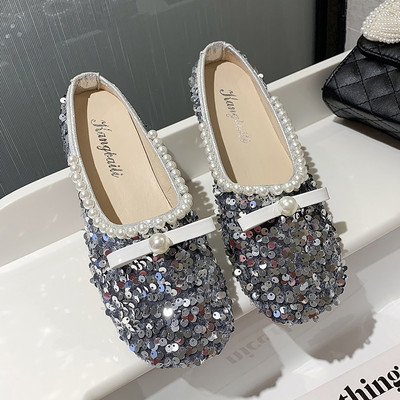 Papuci dama cu panglica si perle