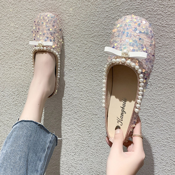 Papuci dama cu panglica si perle