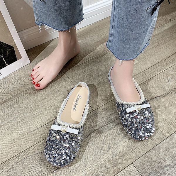 Papuci dama cu panglica si perle