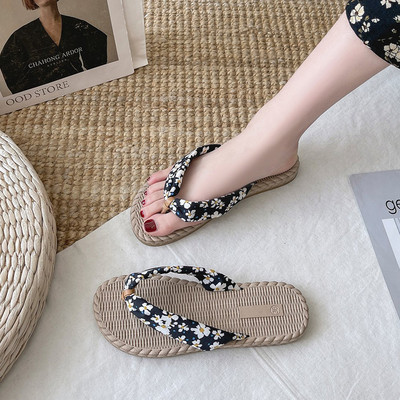 Papuci casual dama intre degete si model floral