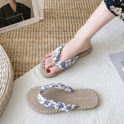 Papuci casual dama intre degete si model floral