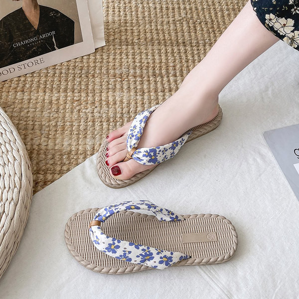 Papuci casual dama intre degete si model floral