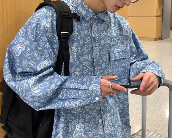 Cămașă lată pentru bărbați din denim cu buzunar