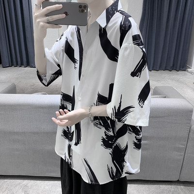 Ανδρικό πουκάμισο φαρδύ μοντέλο με 3/4 μανίκια