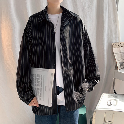 Cămașă bărbați cu dungi cu guler clasic și mâneci lungi