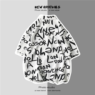 Cămașă largă de vară cu inscripții pentru bărbați