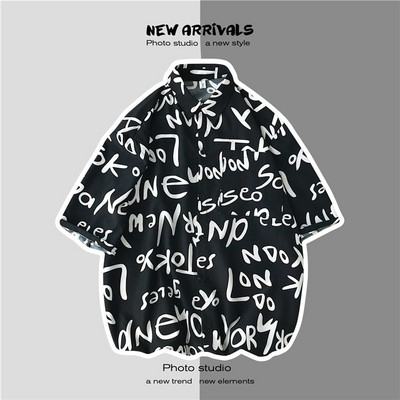 Cămașă largă de vară cu inscripții pentru bărbați