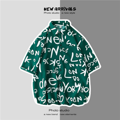 Cămașă largă de vară cu inscripții pentru bărbați