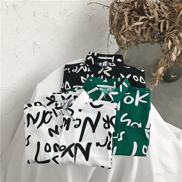 Cămașă largă de vară cu inscripții pentru bărbați