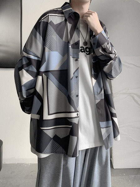 Cămașă bărbătească colorată cu nasturi și model clasic lat cu guler