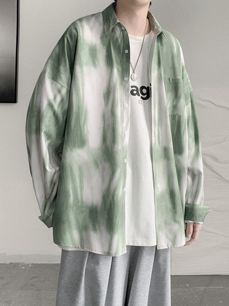 Cămașă bărbătească colorată cu nasturi și model clasic lat cu guler