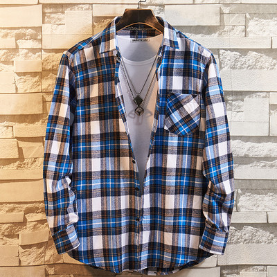 Ανδρικό βαμβακερό καρό πουκάμισο με μακριά μανίκια και κουμπιά