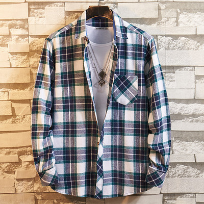 Ανδρικό βαμβακερό καρό πουκάμισο με μακριά μανίκια και κουμπιά