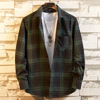 Ανδρικό βαμβακερό καρό πουκάμισο με μακριά μανίκια και κουμπιά