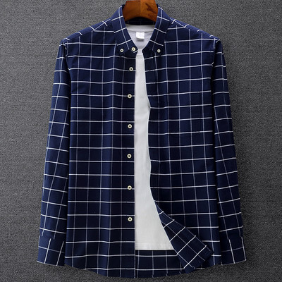 Ανδρικό βαμβακερό καρό πουκάμισο με μακριά μανίκια και κουμπιά