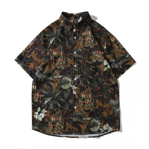 Ikdienas vīriešu krekls ar pogām un ziedu rakstu