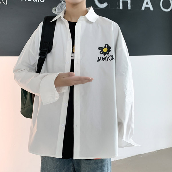 Cămașă casual pentru bărbați cu inscripție și mâneci lungi