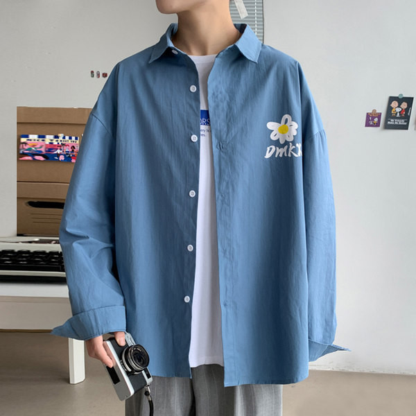 Cămașă casual pentru bărbați cu inscripție și mâneci lungi