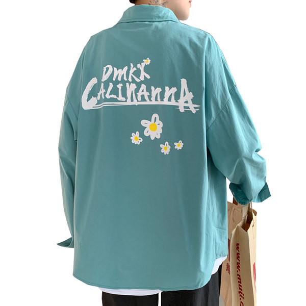 Cămașă casual pentru bărbați cu inscripție și mâneci lungi