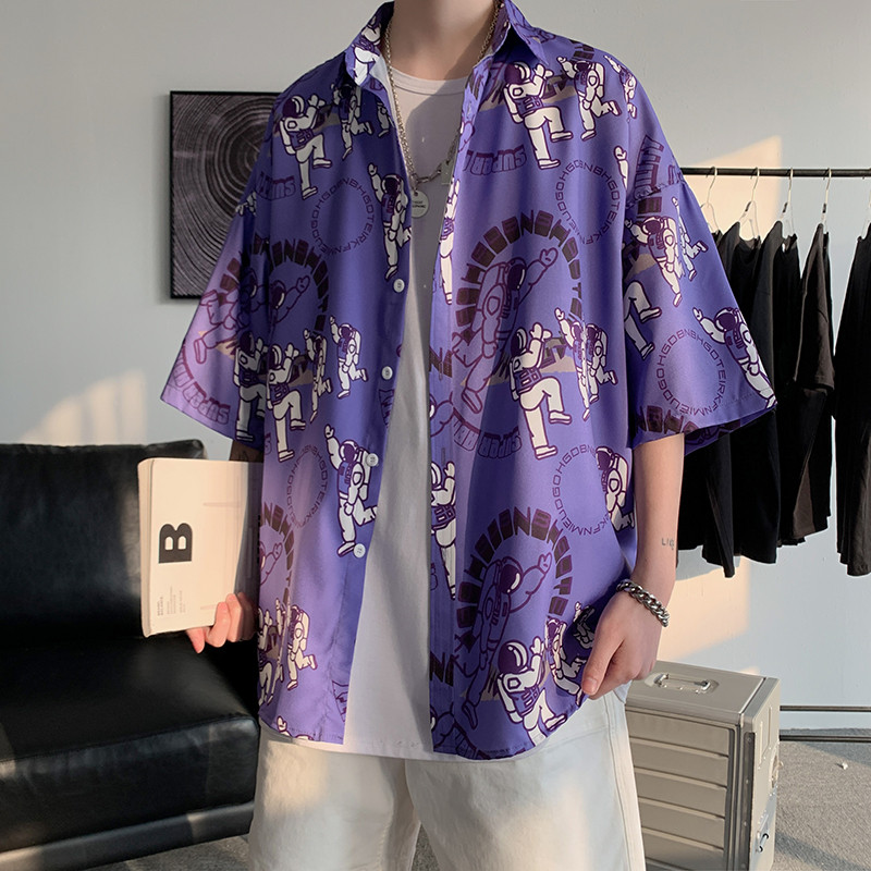 Cămașă bărbătească model larg cu model cu model