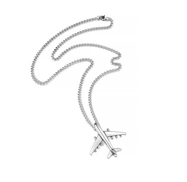 Μοντέρνα ανδρική αλυσίδα χάλυβα με μενταγιόν αεροπλάνου
