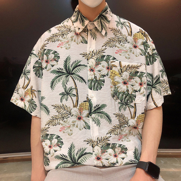 Meeste kaasaegne lillelise mustri ja klassikalise kraega särk