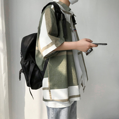 Cămașă pentru bărbați cu guler înalt și mâneci 3/4