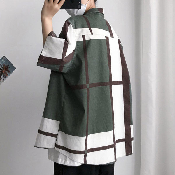 Cămașă pentru bărbați cu guler înalt și mâneci 3/4