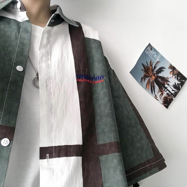 Cămașă pentru bărbați cu guler înalt și mâneci 3/4