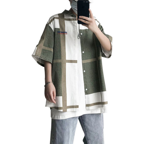 Cămașă pentru bărbați cu guler înalt și mâneci 3/4