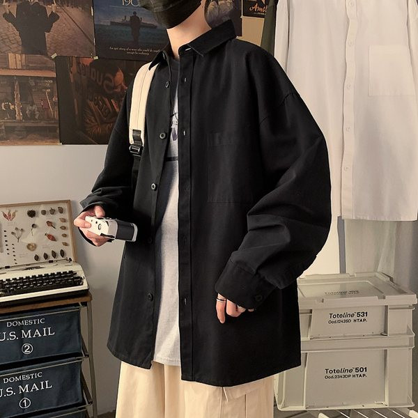 Cămașă de primăvară pentru bărbați cu guler și buzunar clasic