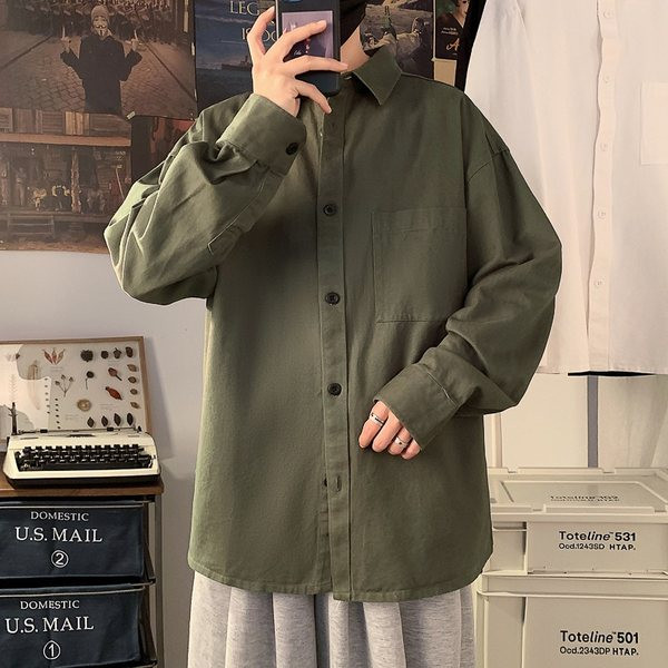 Cămașă de primăvară pentru bărbați cu guler și buzunar clasic