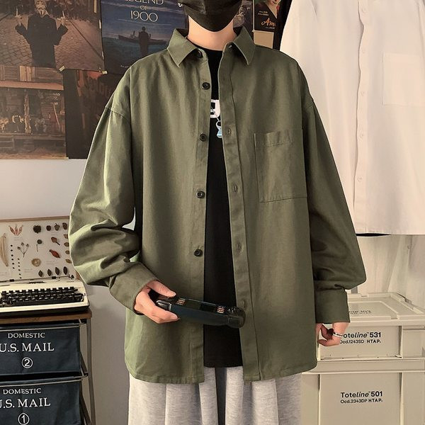 Cămașă de primăvară pentru bărbați cu guler și buzunar clasic