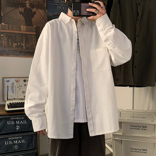 Cămașă de primăvară pentru bărbați cu guler și buzunar clasic