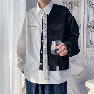 Cămașă bărbătească bicoloră cu guler și nasturi clasici