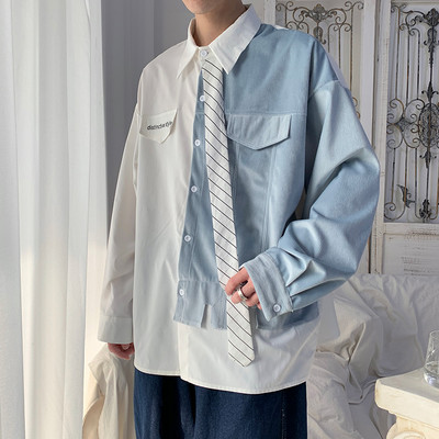 Cămașă bărbătească bicoloră cu guler și nasturi clasici