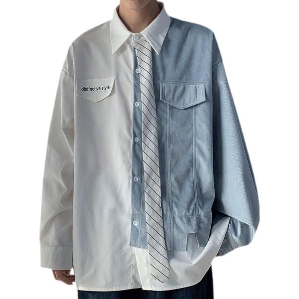 Cămașă bărbătească bicoloră cu guler și nasturi clasici