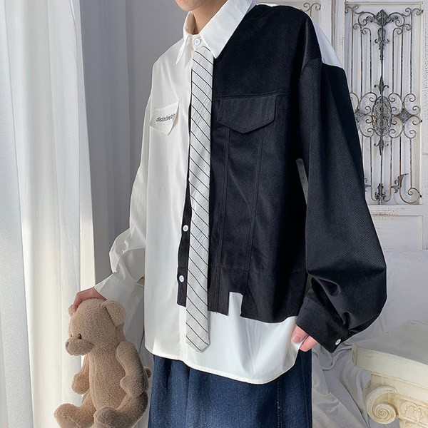 Cămașă bărbătească bicoloră cu guler și nasturi clasici