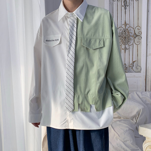 Cămașă bărbătească bicoloră cu guler și nasturi clasici