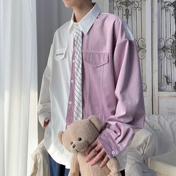 Cămașă bărbătească bicoloră cu guler și nasturi clasici