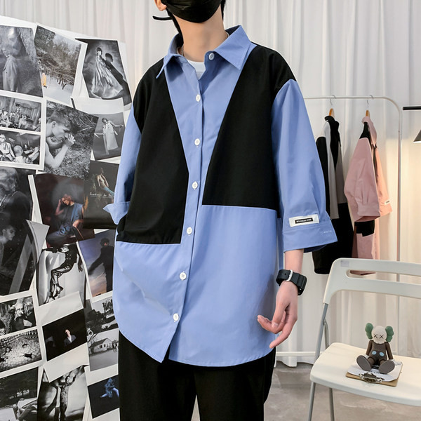 Cămașă casual bărbătească cu mâneci 3/4 în mai multe culori