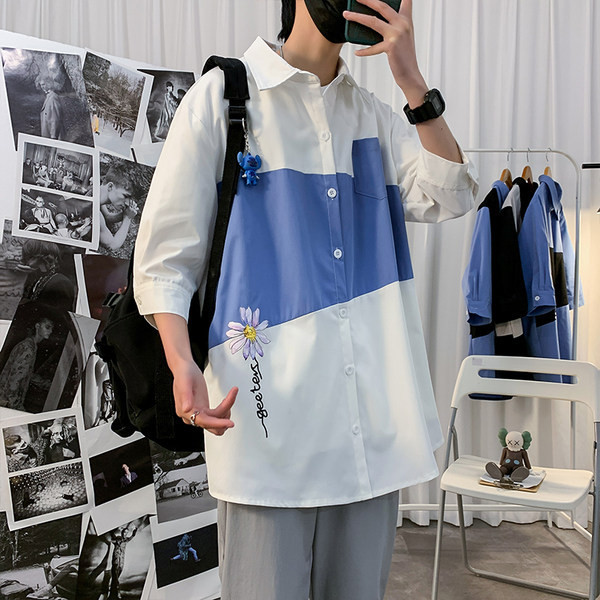 Cămașă casual bărbătească cu mâneci 3/4 în mai multe culori