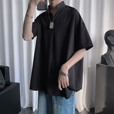 Μονό μοντέλο φαρδύ ανδρικό πουκάμισο με κοντά μανίκια