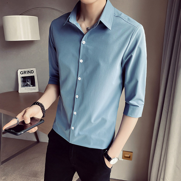 Camasa barbati casual model drept cu nasturi si guler clasic