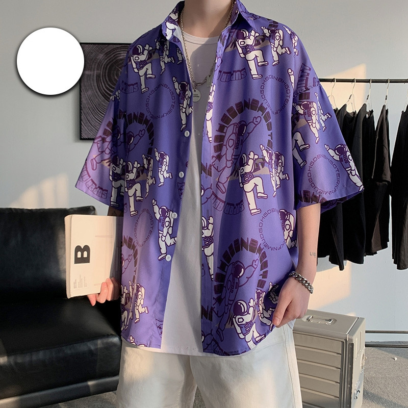 Cămașă casual bărbați cu inscripții și guler clasic - model larg