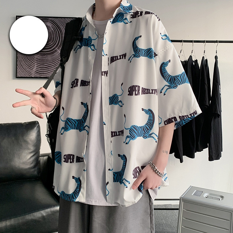 Cămașă casual bărbați cu inscripții și guler clasic - model larg