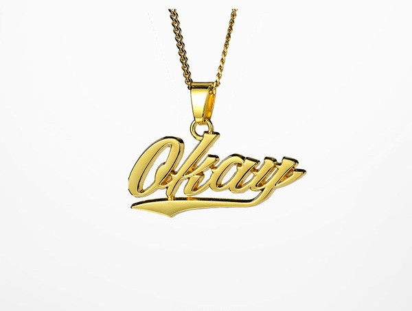 Lanț modern pentru bărbați cu pandantiv și inscripția Okay