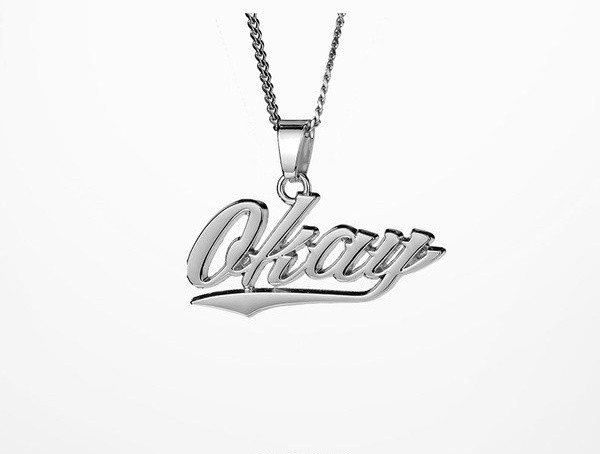 Lanț modern pentru bărbați cu pandantiv și inscripția Okay